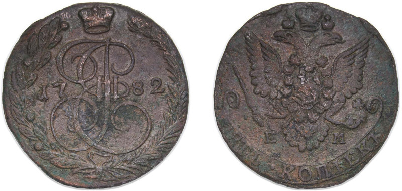 Russia Russian Empire 1782 ЕМ 5 Kopecks - Ekaterina II Copper Ekaterinburg Mint ...