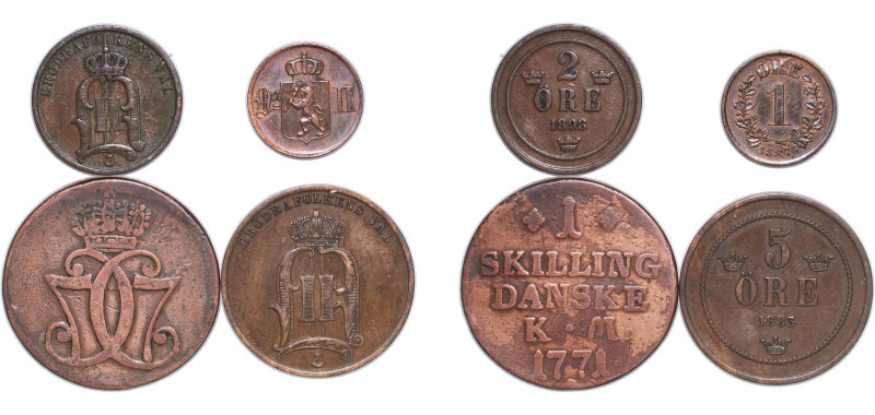 Sweden Kingdom 1771 - 1896 Coinage (4 Lots) Bronze VF