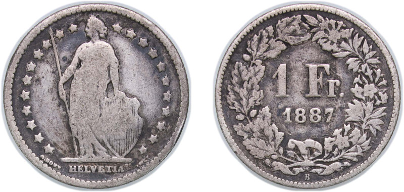 Switzerland Federal State 1887 B 1 Franc (Helvetia standing) Silver (.835) Bern ...