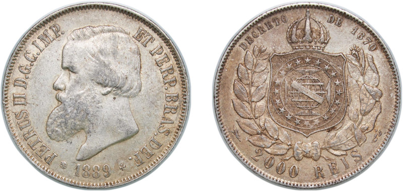 Brazil Empire 1889 2000 Réis - Pedro II Silver (.9166) (1280232) 25.64g AU KM 48...