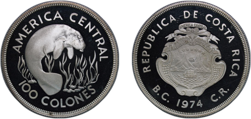 Costa Rica Second Republic 1974 100 Colones (Manatee) Silver (.500) Royal Mint (...