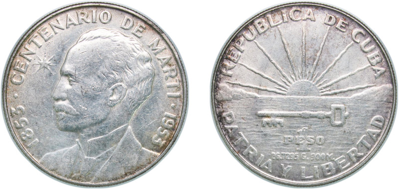 Cuba First Republic 1953 1 Peso (José Martí) Silver (.900) Philadelphia Mint (10...