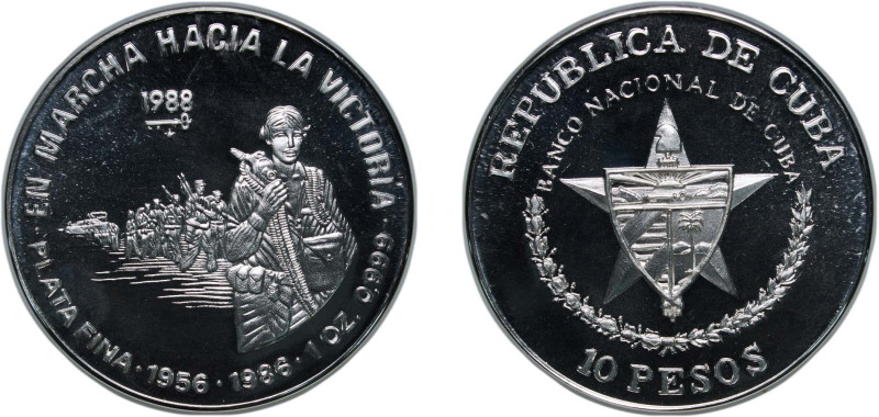 Cuba Second Republic 1988 10 Pesos (March towards Victory) Silver (.999) Havana ...