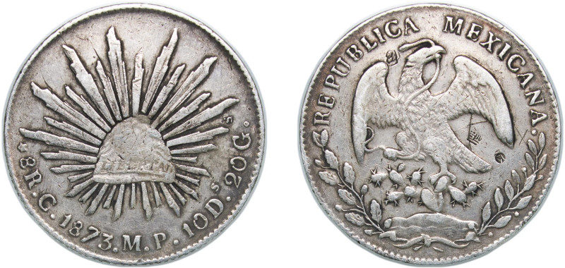 Mexico Federal Republic 1873 C MP 8 Reales Silver (.903) Culiacán Mint 26.92g XF...