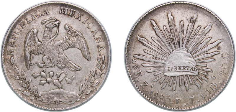 Mexico Federal Republic 1890 Zs FZ 8 Reales Silver (.903) Zacatecas Mint (388700...