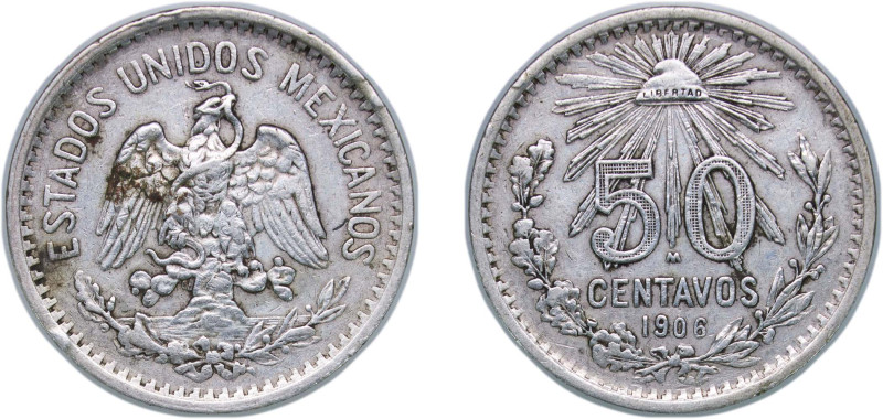 Mexico United Mexican States 1906 M 50 Centavos Silver (.800) Mexico City Mint (...