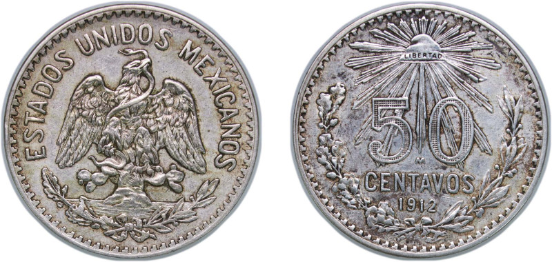 Mexico United Mexican States 1912 M 50 Centavos Silver (.800) Mexico City Mint (...