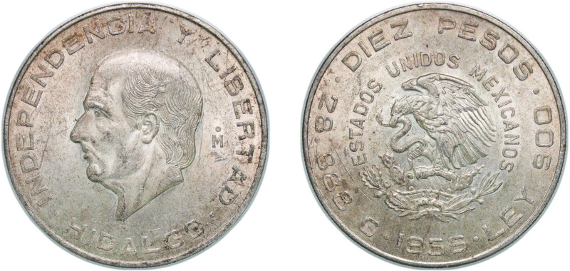 Mexico United Mexican States 1956 Mo 10 Pesos (Hidalgo Grande) Silver (.900) Mex...