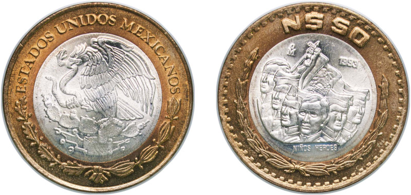 Mexico United Mexican States 1993 Mo 50 Nuevos Pesos (Niños Heroes) Bimetallic: ...