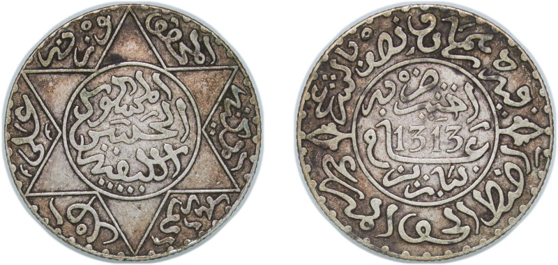 Morocco Sultanate AH 1313 (1896) 2½ Dirhams - Moulay al-Hasan I Silver (.835) Pa...