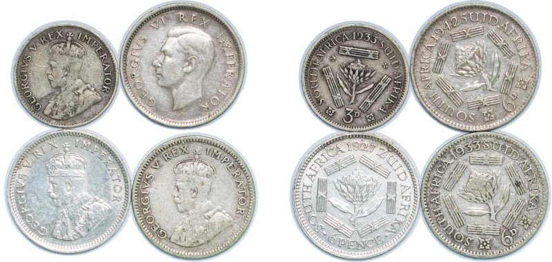 South Africa Union 1927 - 1942 Coinage (4 Lots) Silver VF