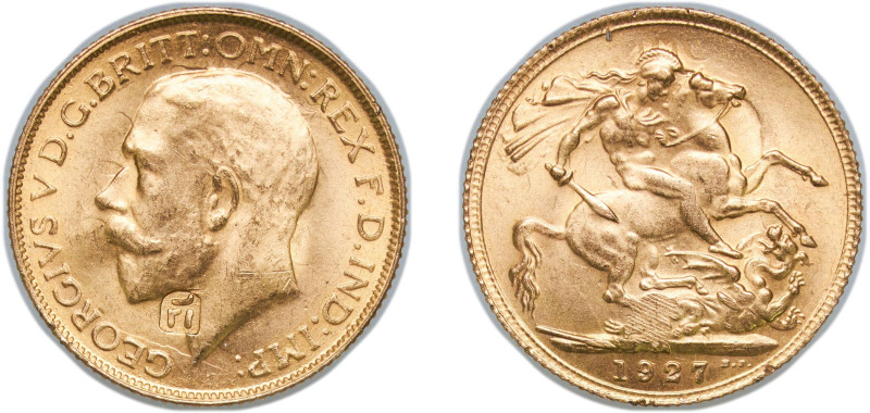 South Africa Union 1927 SA 1 Sovereign - George V (Golden Fake, After testing, t...