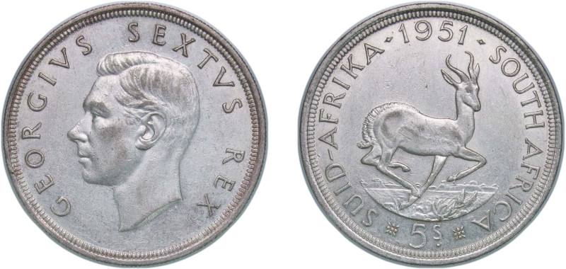 South Africa Union 1951 5 Shillings - George VI Silver (.500) Pretoria Mint (363...