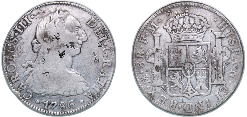 Mexico Spanish colony 1786 Mo FM 8 Reales - Charles III Silver (.896) Mexico Cit...