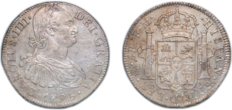 Mexico Spanish colony 1796 Mo FM 8 Reales - Charles IV Silver (.903) Mexico City...