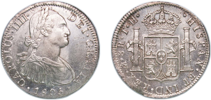 Mexico Spanish colony 1805 Mo TH 8 Reales - Charles IV Silver (.903) Mexico City...