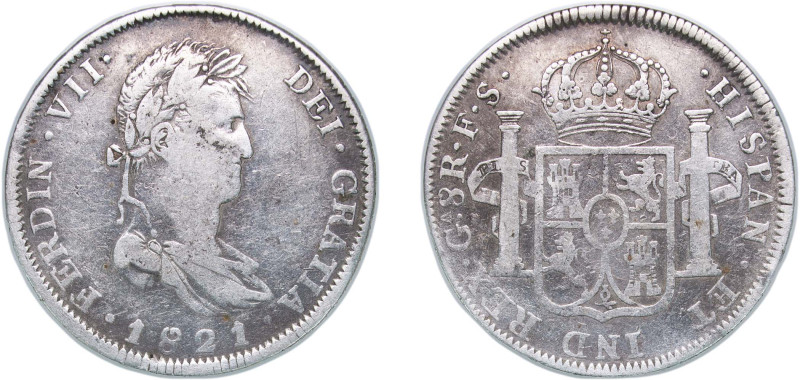 Mexico Spanish colony 1821 GA FS 8 Reales - Ferdinand VII (Royalist coinage) Sil...