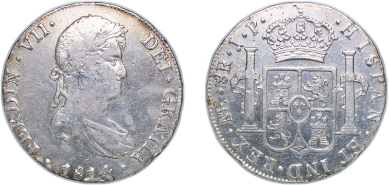 Peru Spanish colony 1814 LIMAE JP 8 Reales - Ferdinand VII Silver (.896) Lima Mi...