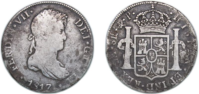 Peru Spanish colony 1817 LIMA J P 8 Reales - Ferdinand VII Silver (.896) Lima Mi...