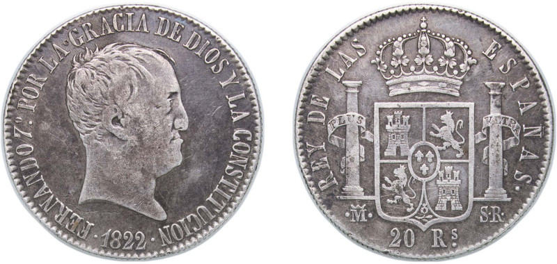 Spain Kingdom 1822 M SR 20 Reales - Ferdinand VII (3rd portrait) Silver (.903) M...