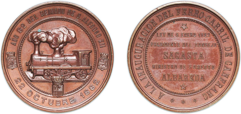 Spain Kingdom 1882 Medal - Alfonso XII (Inauguración del ferrocarril a Canfranc)...