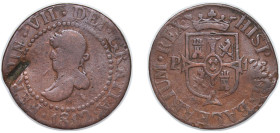 Spain Kingdom of Majorca Spanish states 1812 12 Dineros - Ferdinand VII Copper 6.61g VF Damage C L51