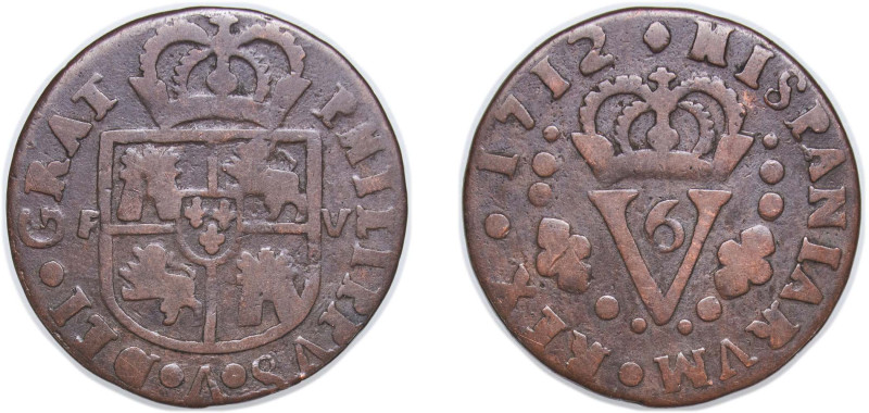 Spain Kingdom of Valencia Spanish states 1712 Seiseno - Philip V Copper 4.68g VF...