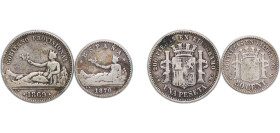 Spain Nationalist Government 1869 - 1870 Coinage (2 Lots) Silver Madrid Mint VF