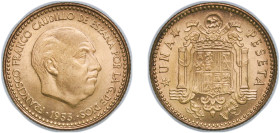 Spain Nationalist Government 1953 *19-56 1 Peseta - Francisco Franco Aluminium bronze Madrid Mint (108000000) 3.51g UNC KM 775