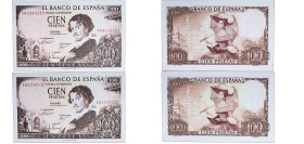 Spain Nationalist Government 1965 100 Pesetas 2 correlative pair Serie 1Q Paper UNC P 150