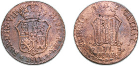 Spain Principality of Catalonia Provisional Government 1811 6 Quartos - Ferdinand VII (VI QUAR) Copper Tarragona or Majorca Mint 13.04g XF Cal 1514 KM...