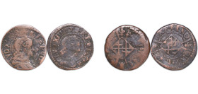 Spain Principality of Catalonia Spanish states 1643 - 1652 Seiseno - Louis XIV (2 Lots) Copper La Seca Mimt VF Cal 139 KM 27 Dy royales 1614