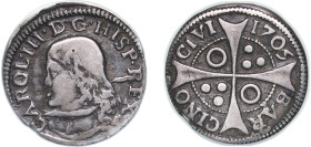 Spain Principality of Catalonia Spanish states 1705 Croat - Charles III (pretender) Silver (.931) La Seca Mimt 2.36g VF Cal 31 KM PT1