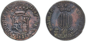 Spain Principality of Catalonia Spanish states 1811 3 Quartos - Ferdinand VII (III QUAR) Copper Tarragona or Majorca Mint 7.14g VF KM 115
