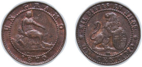 Spain Provisional Government 1870 OM 1 Centimo Bronze Barcelona Mint (169890697) 0.96g AU KM 660