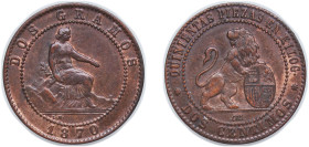 Spain Provisional Government 1870 OM 2 Centimos Bronze Barcelona Mint (115869000) 2.05g AU KM 661