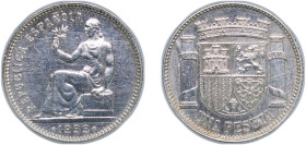 Spain Second Republic 1933 *3-4 1 Peseta Silver (.835) Madrid Mint (2000000) 4.97g XF Cleaned KM 750 Cal 1
