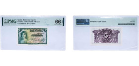 Spain Second Republic 1935 5 Pesetas (Silver Certificate) Paper PMG Gem Uncirculated 66 EPQ P 85