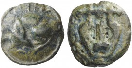 GREEK COINAGE 
 Umbria, Tuder 
 Semis circa 220-200 BC, Æ 34.44 g. Sleeping dog l. Rev. Lyre. ICC 223. Historia Numorum Italy 46.
 Rare and in unus...