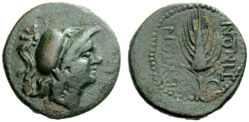 GREEK COINAGE 
 Apulia, Butuntum 
 Bronze circa 275-225 BC, Æ 8.90 g. Head of ...