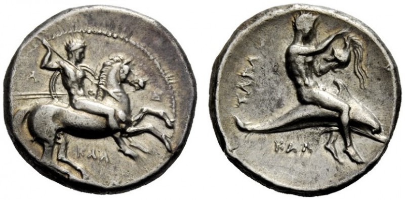 GREEK COINAGE 
 Calabria, Tarentum 
 Nomos, circa 333-330 BC, AR 7.74 g. Horse...