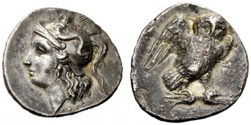 GREEK COINAGE 
 Calabria, Tarentum 
 Drachm circa 280-272 BC, AR 3.08 g. Head ...