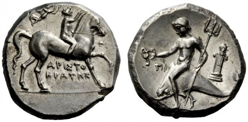GREEK COINAGE 
 Calabria, Tarentum 
 Nomos circa 272-240 BC, AR 6.46 g. Nude y...