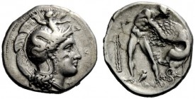 GREEK COINAGE 
 Lucania, Heraclea 
 Nomos circa 390-340 BC, AR 7.89 g. Head of Athena r., wearing Attic helmet decorated with Scylla hurling a stone...