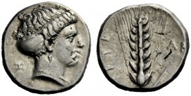 GREEK COINAGE 
 Metapontum 
 Nomos circa 400-340 BC, AR 7.83 g. Head of Demeter r., wearing sphendone. Rev. Barley ear. Noe 511. Historia Numorum It...