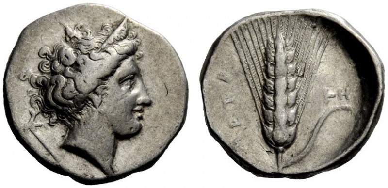 GREEK COINAGE 
 Metapontum 
 Nomos circa 340-330 BC, AR 7.77 g. Diademed head ...
