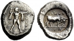 GREEK COINAGE 
 Poseidonia 
 Nomos circa 470-445 BC, AR 8.08 g. Poseidon advancing r., wearing chlamys and hurling trident. Rev. Bull advancing r.; ...