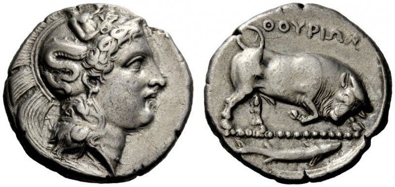 GREEK COINAGE 
 Thurium 
 Di-nomos circa 400-350 BC, AR 15.59 g. Head of Athen...
