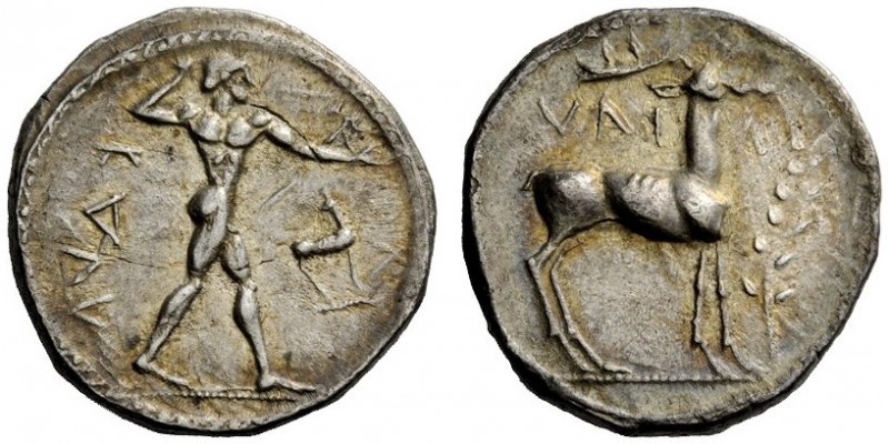 GREEK COINAGE 
 Caulonia 
 Nomos circa 475-425 (?) BC, AR 8.05 g. Apollo stand...
