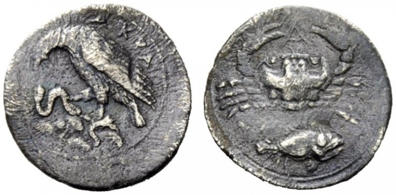 GREEK COINAGE 
 Sicily, Agrigentum 
 Litra circa 406 BC, AR 0.68 g. Eagle stan...